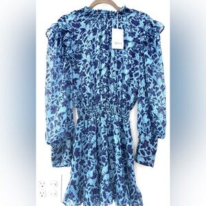 MISA Blue and Black Floral Dress